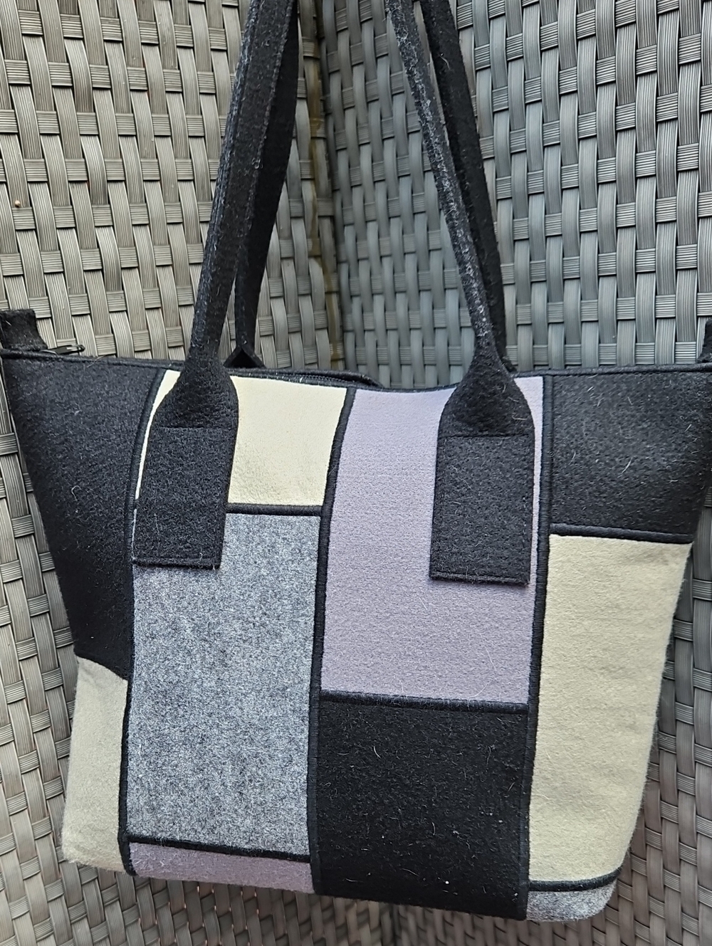 Patchwork Felt Tote Bag - Black, Gray & Cream